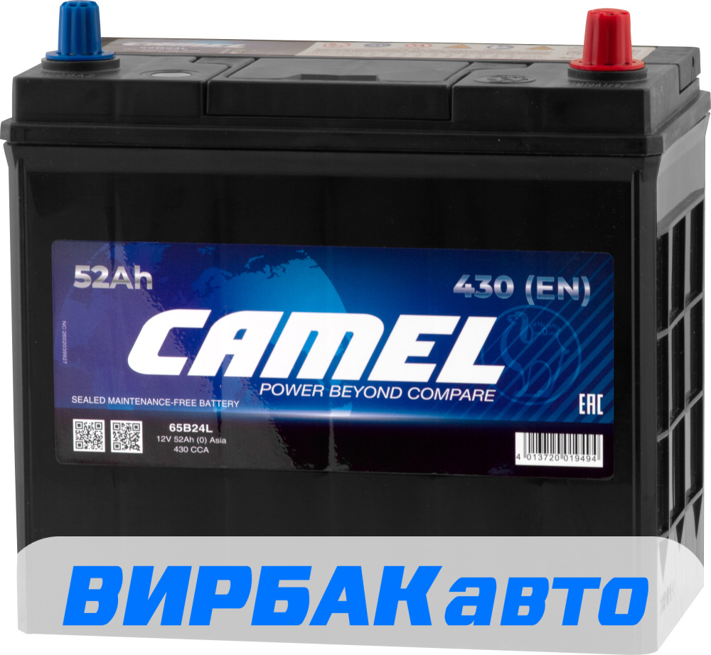 Купить Аккумулятор CAMEL 52 Ач 430 А обратная полярность, клемма тонкая,  цены в Краснодаре — интернет-магазин VIRBACauto